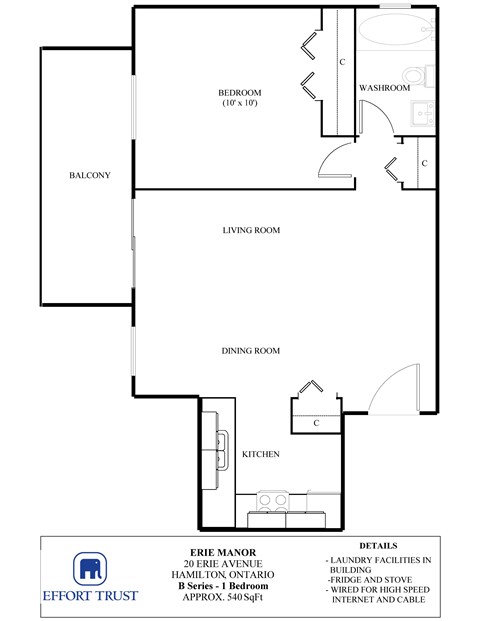 A floor plan for a 20 Eerie Avenue condo in Hamilton, Ontario.